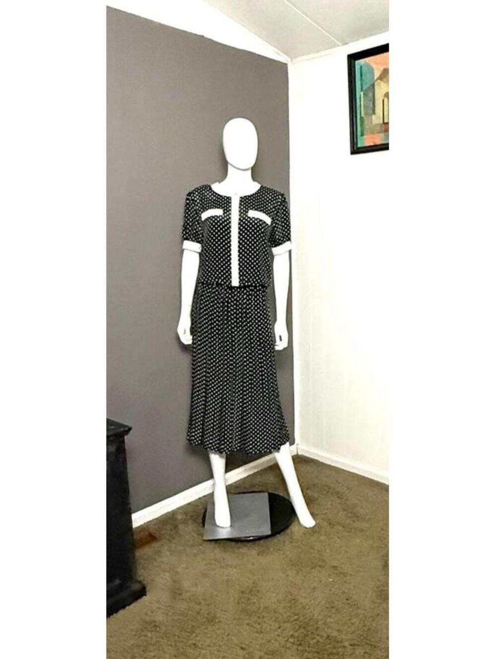 1970's-80's Polka Dot Pleated Dress Set Skirt and Top S-M